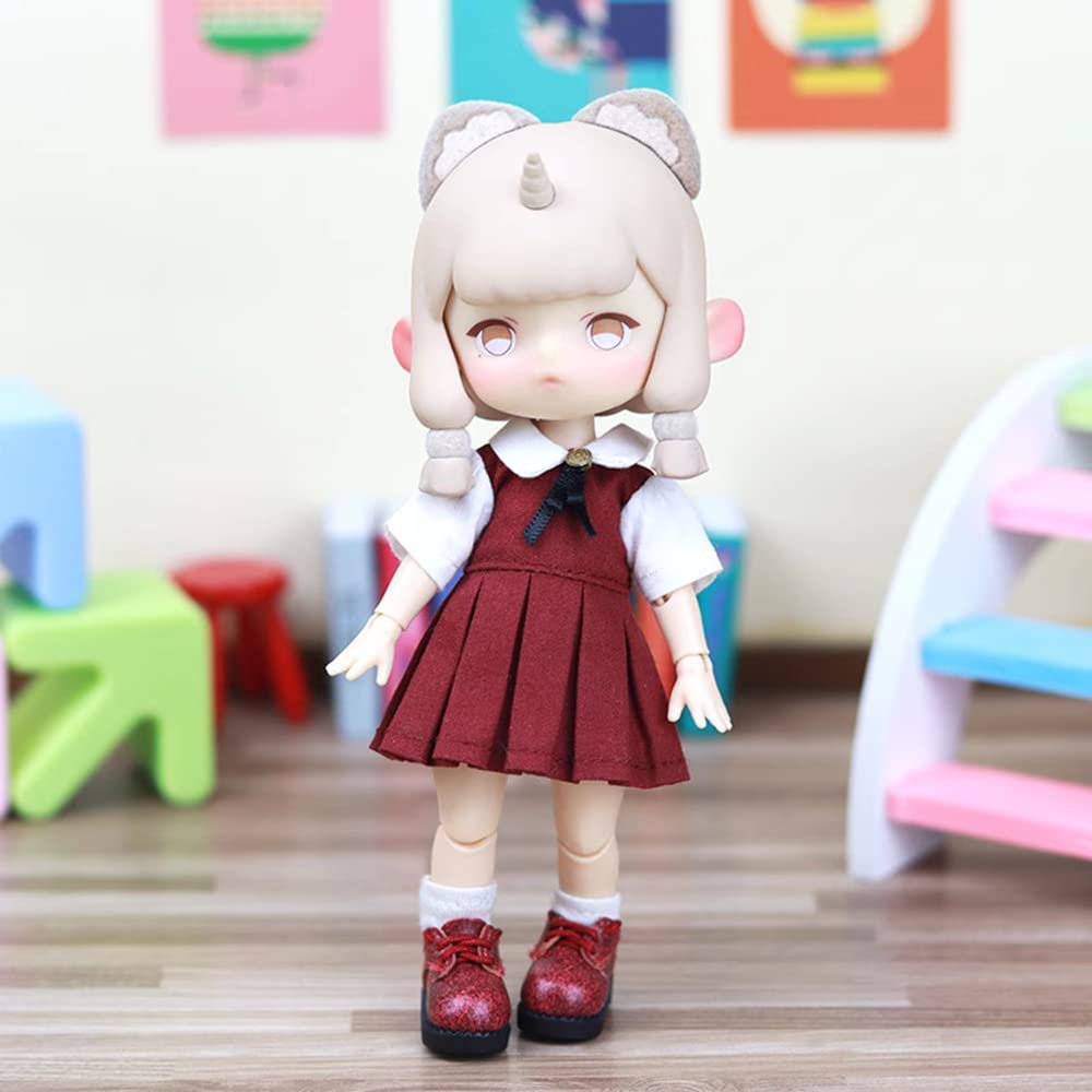 Obitsu 11 OB11 Size Outfit for Obitsu Doll 11cm School Honor Student Two Colors Body, Uniform, One-Piece Dress, Style, (Dark Red)