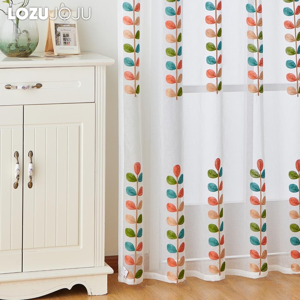 1PC LOZUJOJU White Tulle Modern Rural Style Embroidered Colorful Sheer Curtaint Window Drape for Living Room Bedroom Home Decor
