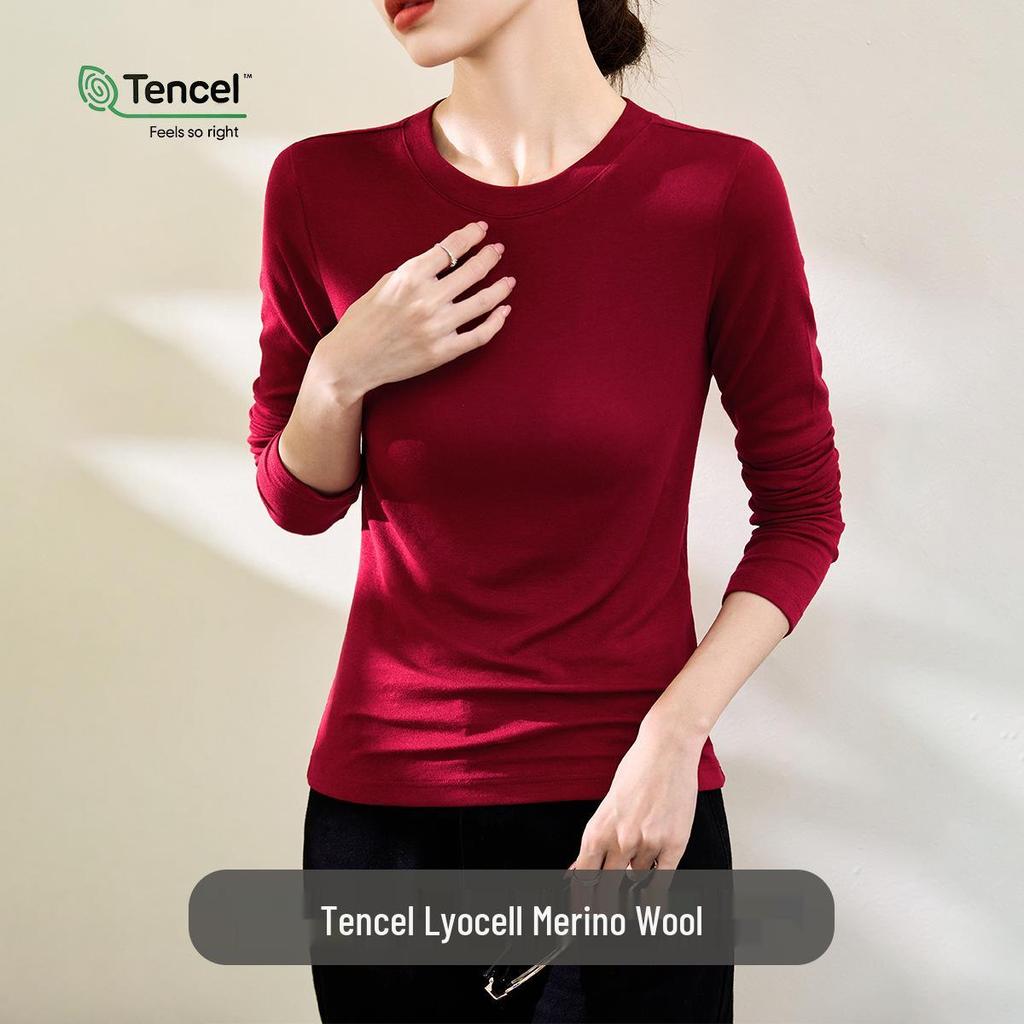 Women's White Mask Tencel Lyocell Wool Long Sleeve Slimming Base Layer Top - 2025 Autumn/Winter Collection