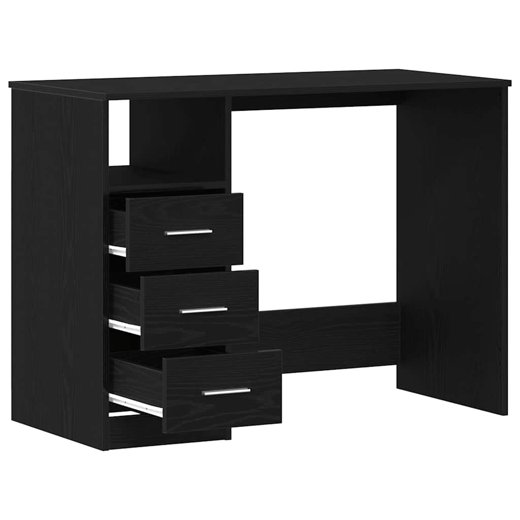 Desk with Drawers Black Oak Effect 102 x 50 x 76 cm
