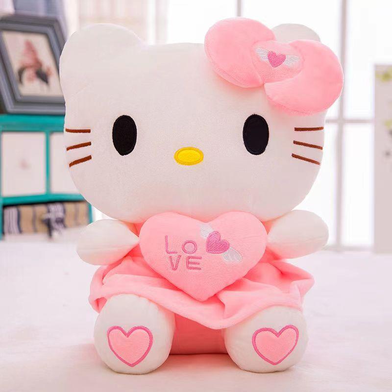 Anime Hello Kitty Plush Doll Stuffed Animal Toy Cartoon Pink Heart Kitten Throw Pillow Children Birthday Christmas Gifts