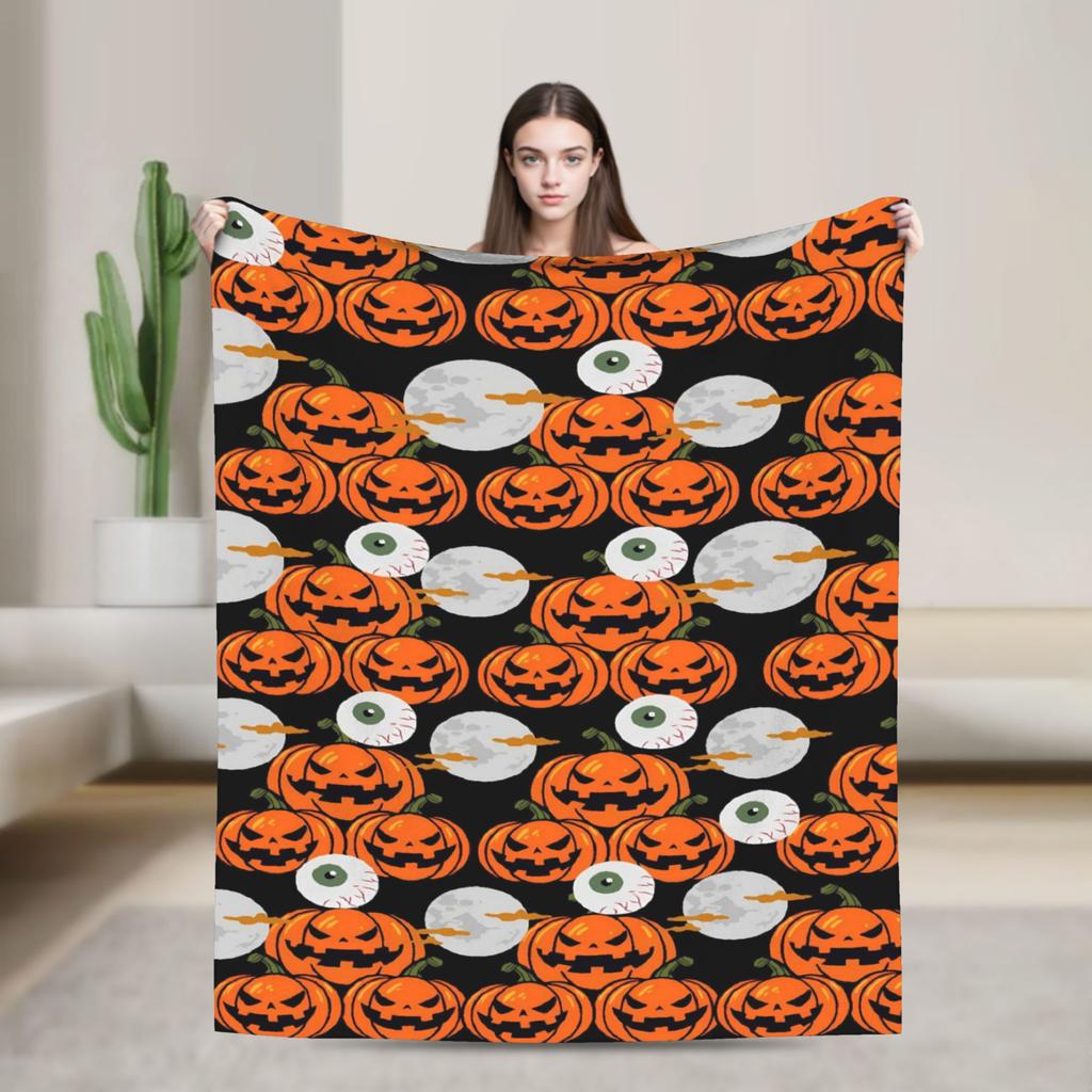 Cute Ghost Pumkin Skull Bat Blanket Warm Soft Throw Blanket Winter Decorative Couch Chair Sofa Bed Street Trend Bedspread