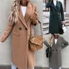 Ladies Elegant Long Blazer Suit Collar All Match Long Sleeve Button Placket Winter Overcoat for Office