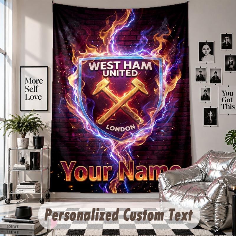 Wall Hanging Tapestry With Custom Name & Text, West Ham United FC Decorative Tapestry For Bedroom