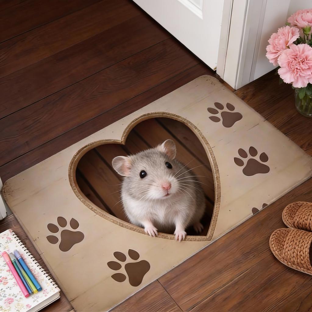 1pc Flannel Floor Mat, Outdoor Indoor Door Mat Souvenir and Holiday Gift, Cute Pomeranian Peeking Heart-Shaped Cardboard Box