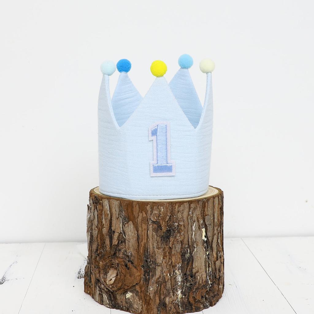 Handmade 1st Birthday Crown Hat - Multi-Color Soft Fabric Baby Party Accessories, Adjustable Headband for Toddler Celebration