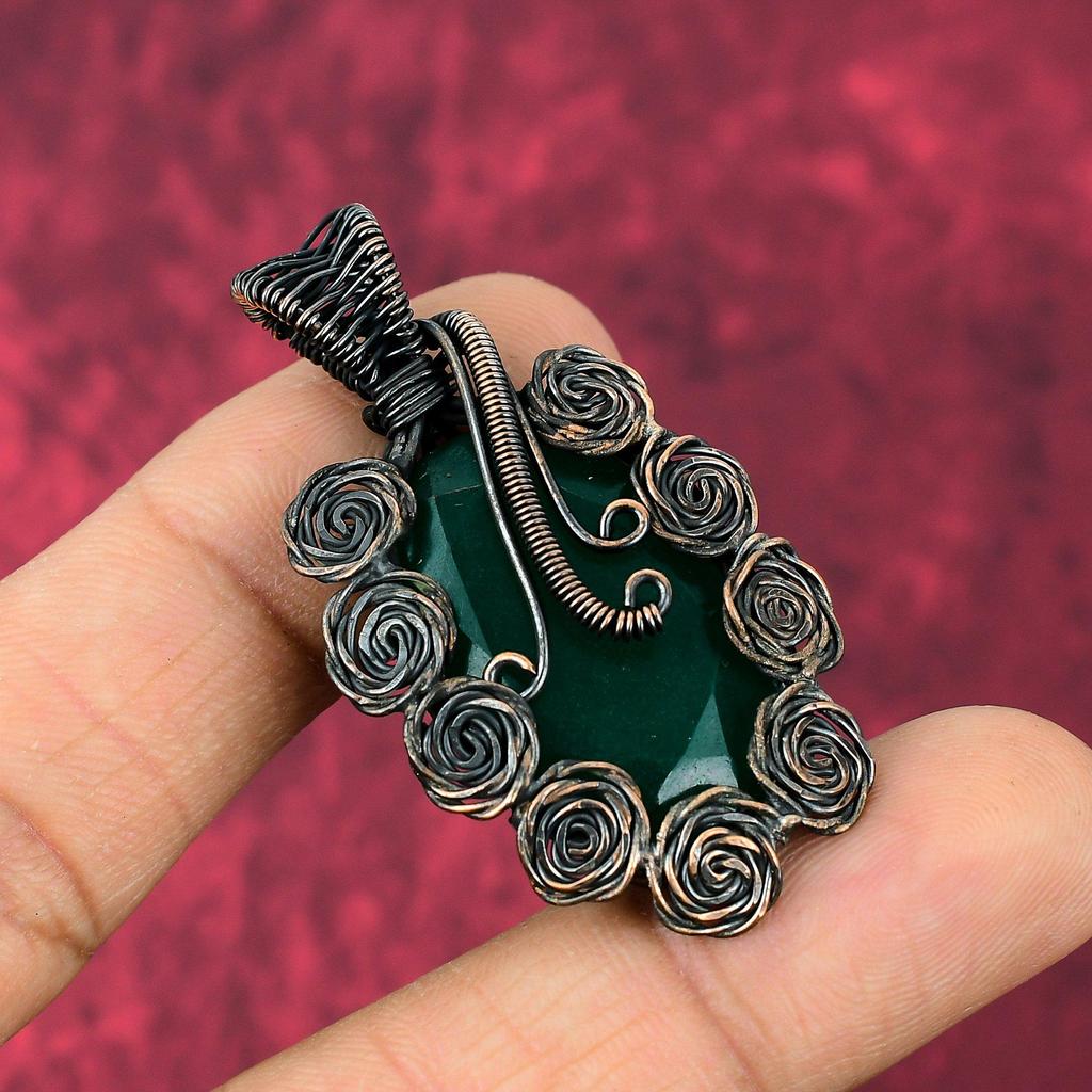 Faceted Zambian Emerald Pendant Copper Wire Wrapped Gemstone Pendant Handmade Copper Jewelry Flower Pendant Gifts For Him Wire Wrap Jewelry