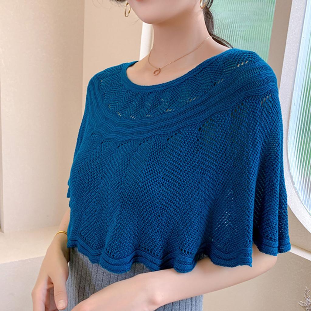 Womens Loose Crochet Tops Hollow Lace Out Cotton Shrug Poncho Shawl Wrap Crewneck Summer Beach Cover Up Shoulders Warm Shawl