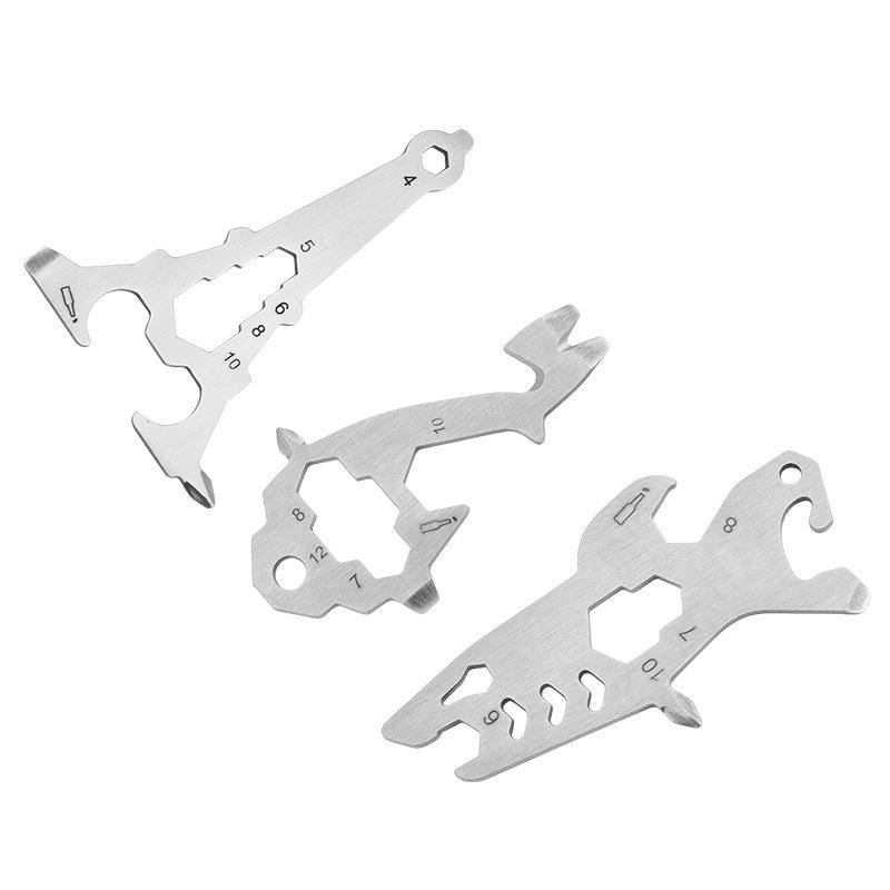 Multifunctional Stainless Steel Card Tool: Wrench, Bottle Opener, Screwdriver - Shark Design