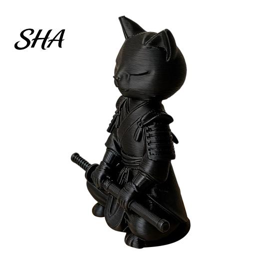 Cat Ornament Gift Idea 3D Printed Knight Figurine, Meditating Desk Decor with Zen Warrior Pose, Stable Figurine Minimalist Frosted Animal Sculpture