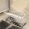 Bathroom Sink Storage Rack Metal Drain Rack with Cutlery Container Dishwashing Sponge Holder Kitchen Countertop Storage Shelf