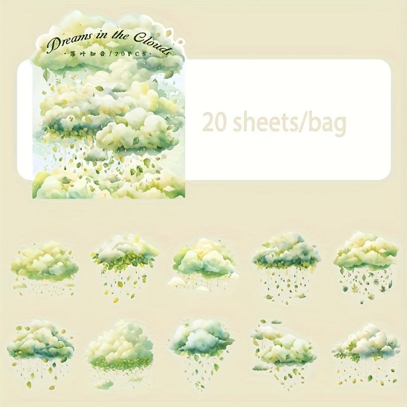 

20 аркушів/пакет ПЕТ Наліпки великого розміру Мрійливі різнокольорові хмари Наліпки з китицями Матеріал для ландшафтного колажу DIY Декорація для картки/чашки