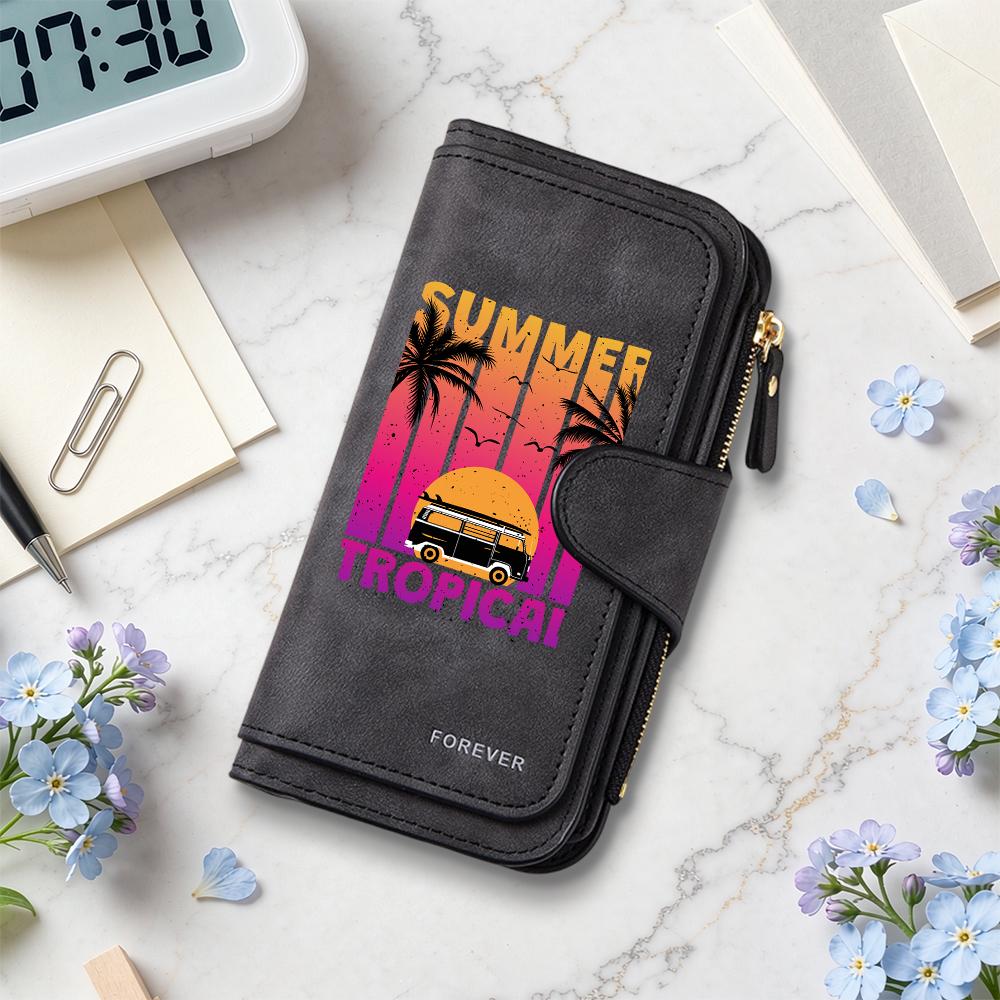 Tropical Summer Printed Long Wallet Retro Fashion Casual Card Holder Portable Daily Use Purse 