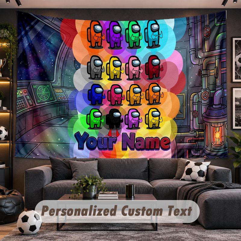 Wall Hanging Tapestry Custom NameAmong Us Pattern Personalized Printed Fabric Wall Decor