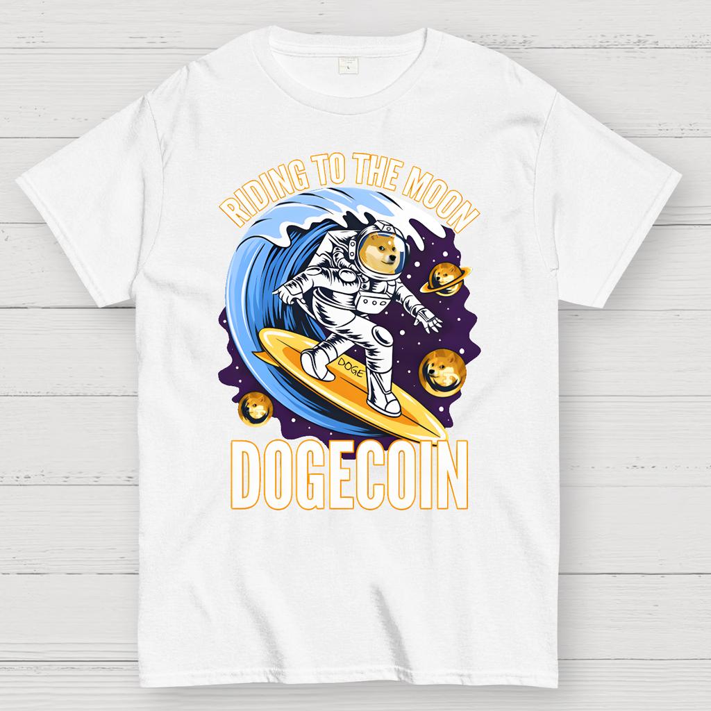 Riding To The Moon Dogecoin DOGE Cotton Summer Casual Cool Loose T-Shirt