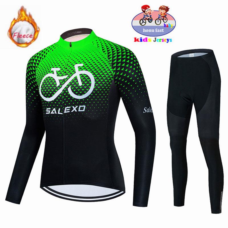 2026 Winter Velvet Warm Cycling Clothing Suit Set Fleece Children's Keep Warm Kids Jersey Bike Suit Jacket Clothes MTB Kids Cycling Trousers Equipage