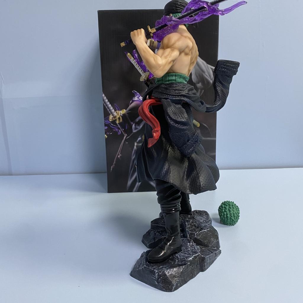 Anime One Piece Figure Three Knife Flow Battle Stance Zoro 2 Head Action Statue Model Doll PVC Collection Toy Boy Gift