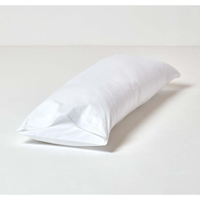 Taie de traversin - coton - 200 fils - hypoallergénique - 50 x 140 cm - blanc