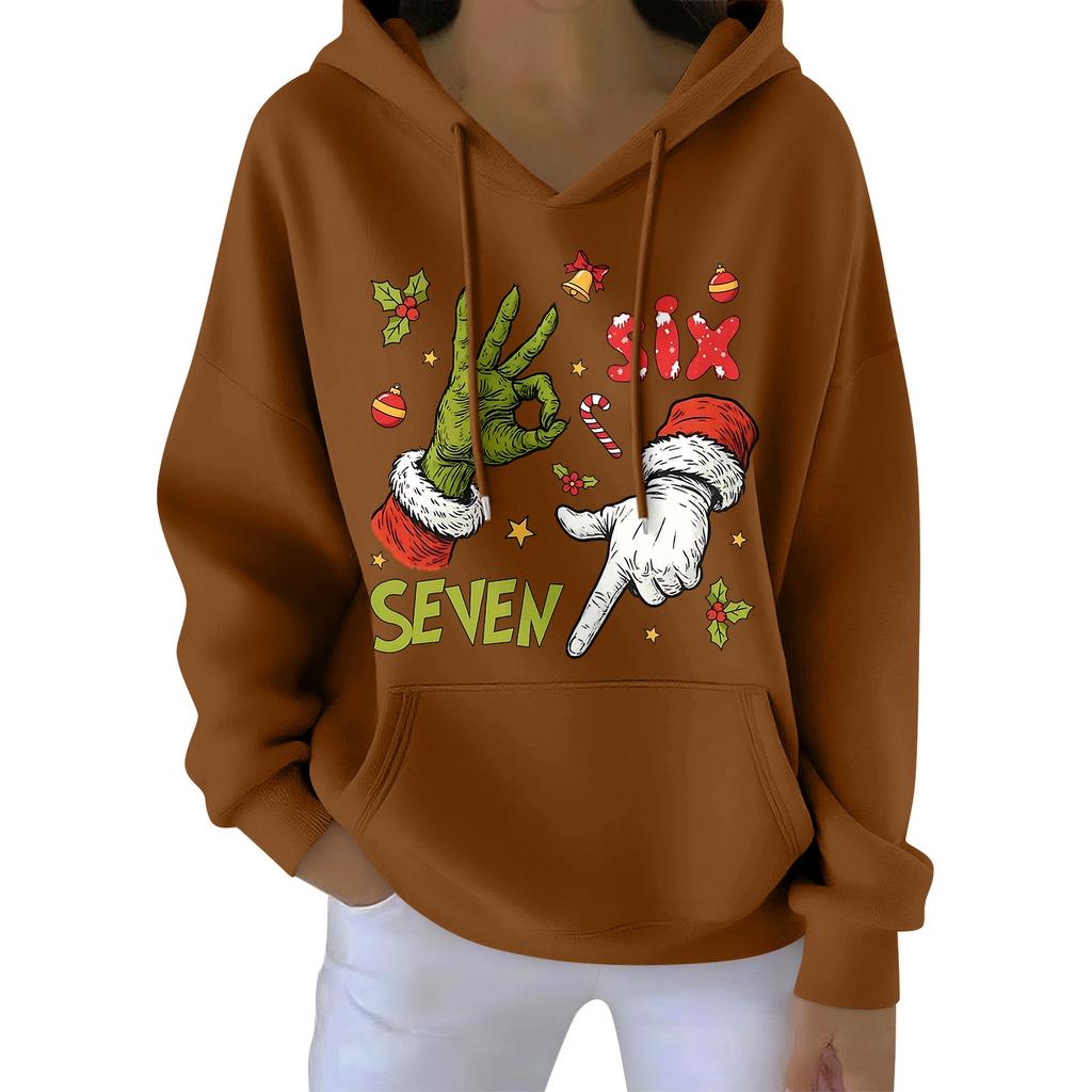 Damenmode Damen Leichter Langarmpullover mit Taschen Preppy Graphic Hoodie