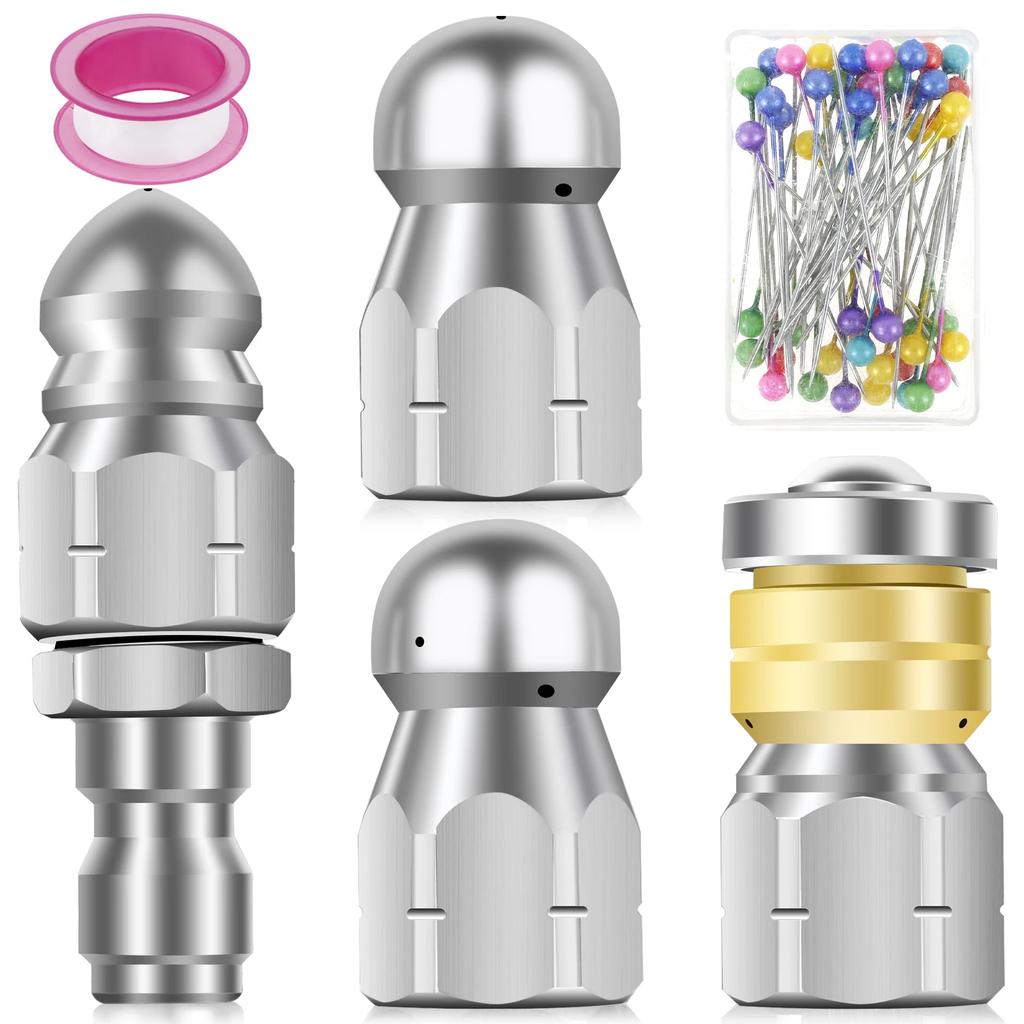 6Pcs Sewer Jet Nozzle Kit 5000PSI Max Stainless Steel Sewer Cleaning Jetter Nozzle Durable 1/4inch NPT Pipe Connecting Nozzle
