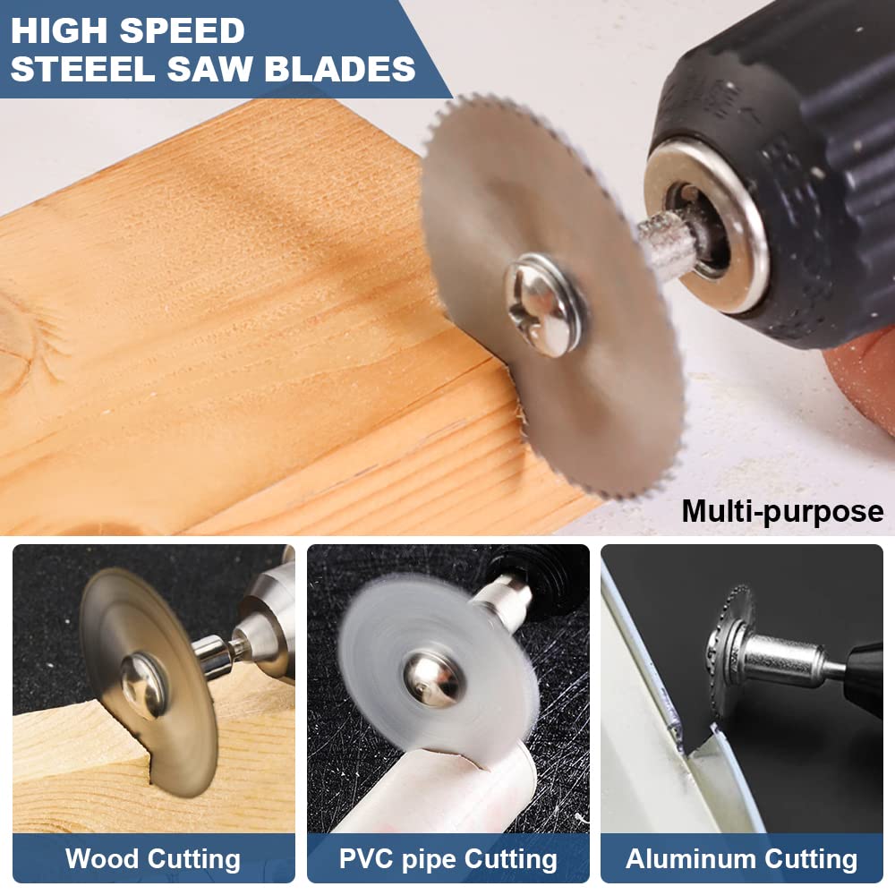 Drill Saw Blades for Dremel Rotary Tool 6Pcs HSS Saw Disc Wheel Cutting Blades with 2Pcs 1/8" Round Shank,1Pcs 1/4" Round Shank for Wood Plastic