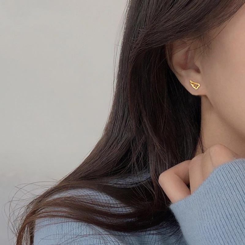 Compact Mini 925 Sterling Silver Wing Stud Earrings Women's Korean-Style Cute Personality Hollow Out Angel Wing Earrings