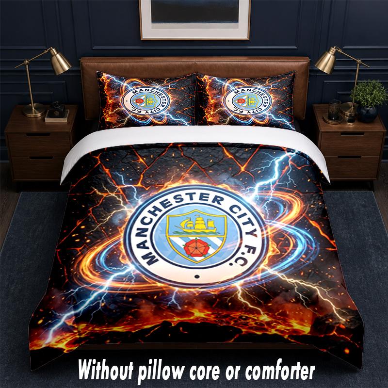 Manchester City Design Bed Bedding Set 1 Duvet Cover + 2 Pillowcases Soft Breathable Household Bed Linens