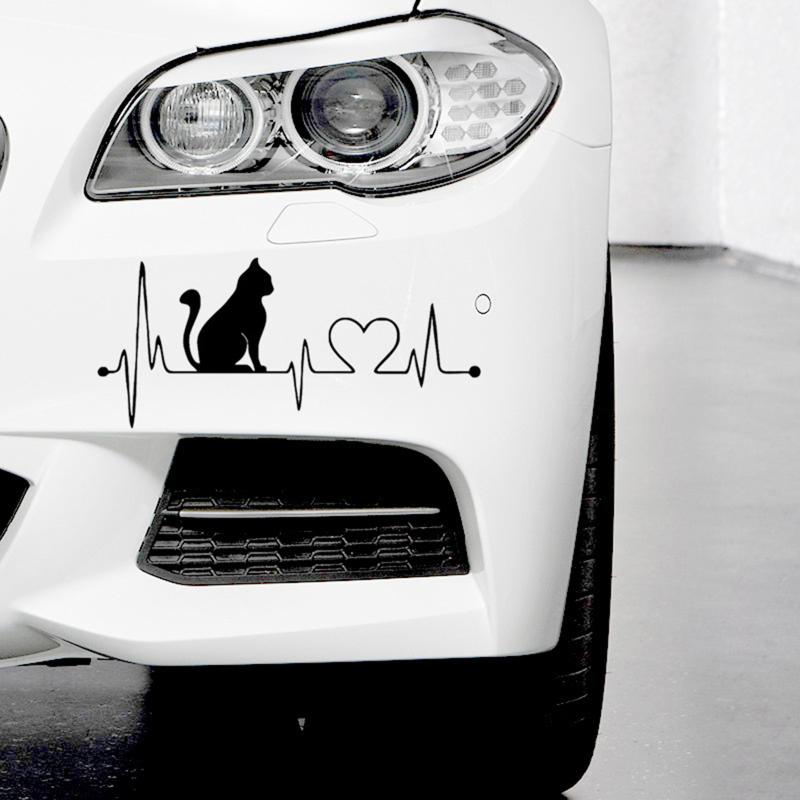 2 Stück Autoaufkleber Haustier Katze Herzschlag Lebenslinie Kreatives Zubehör für LKW, PKW, Motorräder, Außenbereich