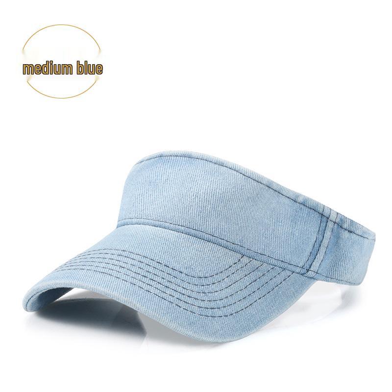 

Солнцезащитный козырек из выстиранного денима - Дышащая бейсболка без верха для бега для женщин и мужчин Adjustable (Velcro) средний синий