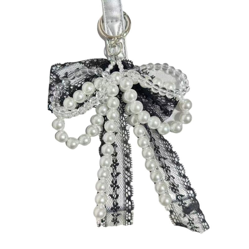 

Elegant Bowtie Charm Keyring Stylish Bowknot Shaped Keychain Beaded Butterfly Knot Pendant for Women Accessories чорний
