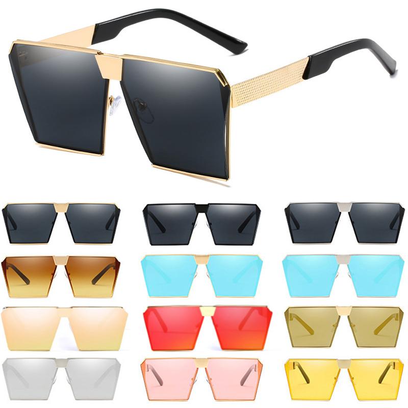 Top Oversized Flat Lens Square Sunglasses Men Women Fashion Metal Large Glasses
