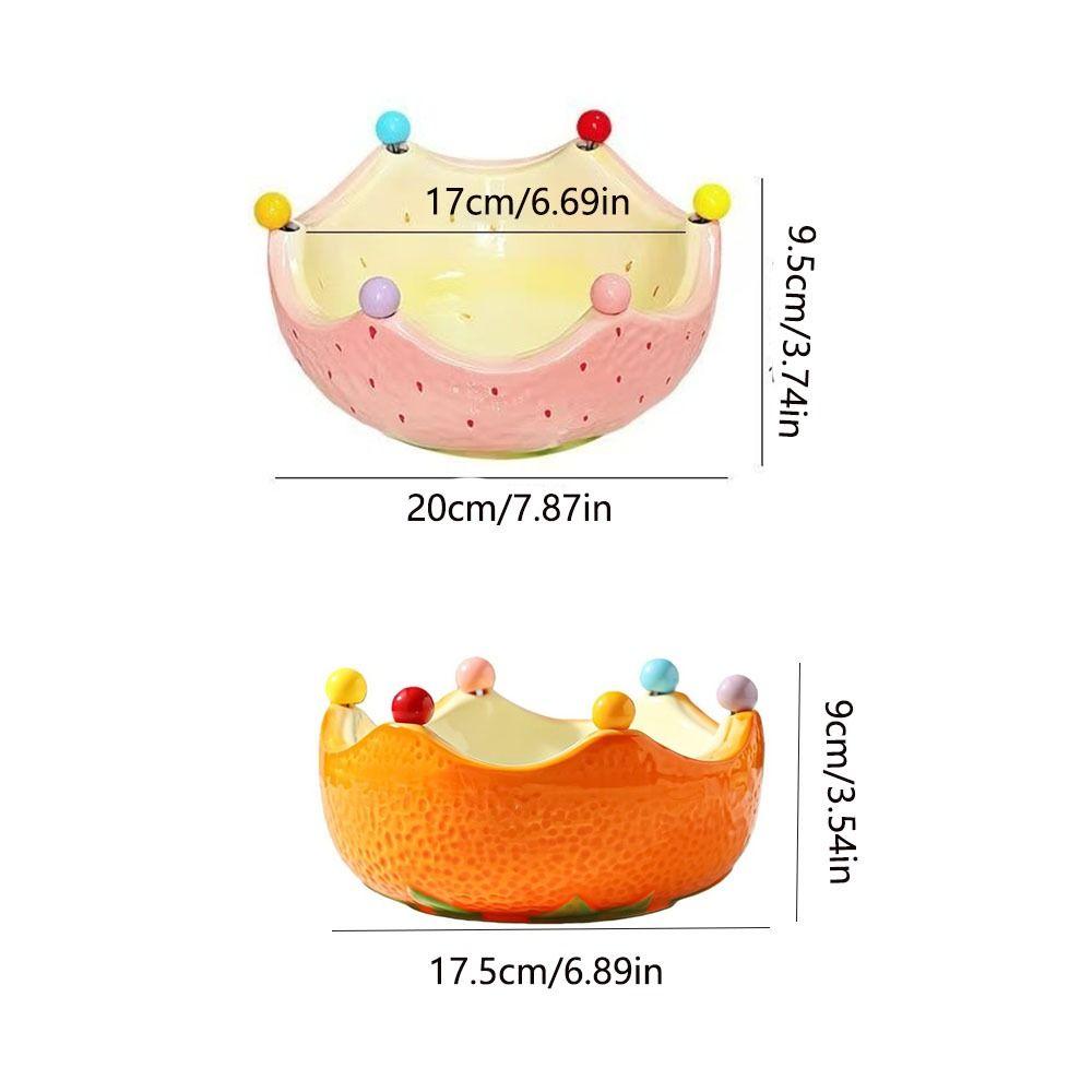 2 in 1 Ceramic Fruit Plate Strawberry Orange Shape Salad Serving Fruit Serving Plate Decoration with Forks Fruit Fork Set