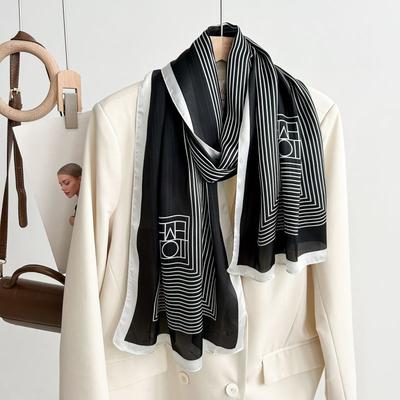 Decorative Simple Texture Silk Scarf Women'S New Style Spring And Autumn Summer Fashion Versatile Headscarf Work Scarf