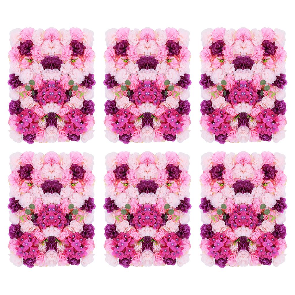 6-Pack Artificial Flower Wall Panel,Pink Purple Silk Dahlia Hydrangea Backdrop for Wedding Home Garden Decor,Privacy Screen Wall