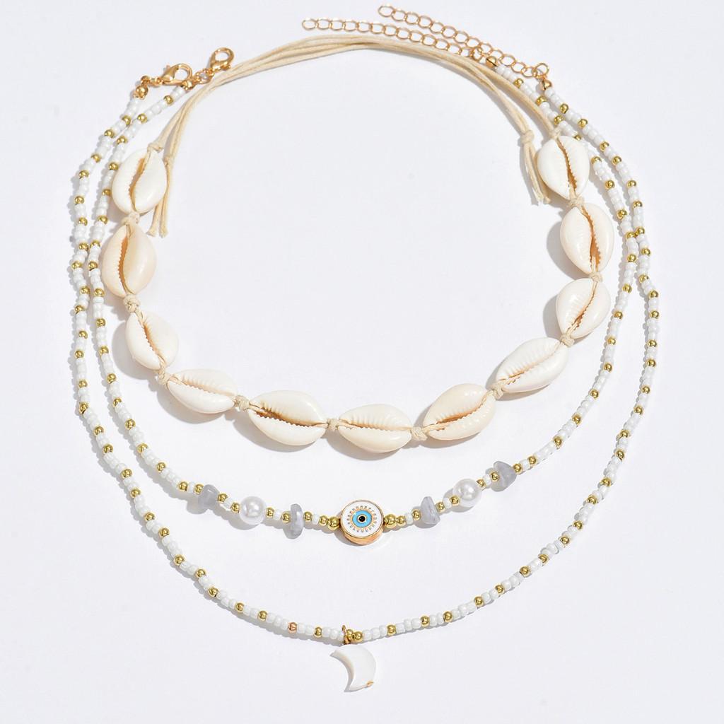 

Pearl Necklace Women Beach Vacation Shell Pendant Geometric Layered Jewelry For Summer