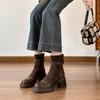 Customized short boots High heel platform short boots Women's thick heel women's boots Maillard coffee splicing medium tube thin boots
