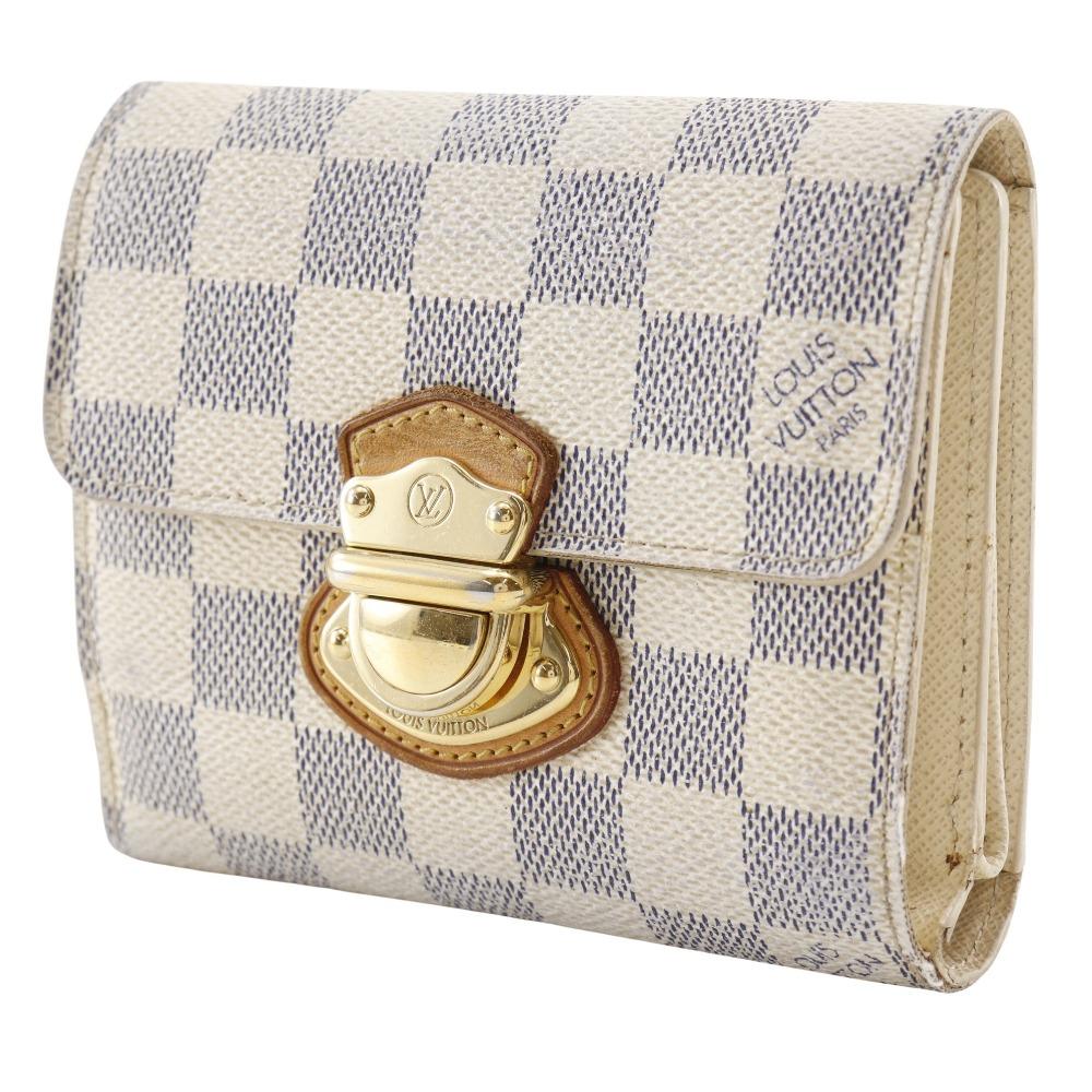 LOUIS VUITTON Portefeiulle Joy Bi-Fold Wallet N60030 Damier Azur Canvas Women Used