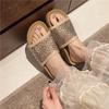 Women Flat Slippers Bright Rhinestone Sandals Mesh Designer Luxury Beach Shoes Outdoor Walking Slippers Ladies Slides Women