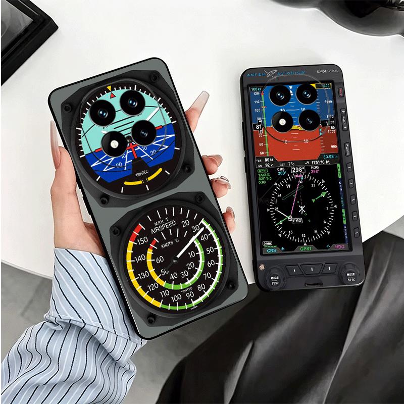 Aircraft Instrument Cockpit Radar Soft Phone Case for Xiaomi Redmi Note 12 13 14 15 Pro Plus 11 12S 11S 11T 10 4G Black Cover Ba
