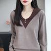 2025 Autumn Women's V-neck Knitted Sweater: Fashionable Two-piece Casual Pullover