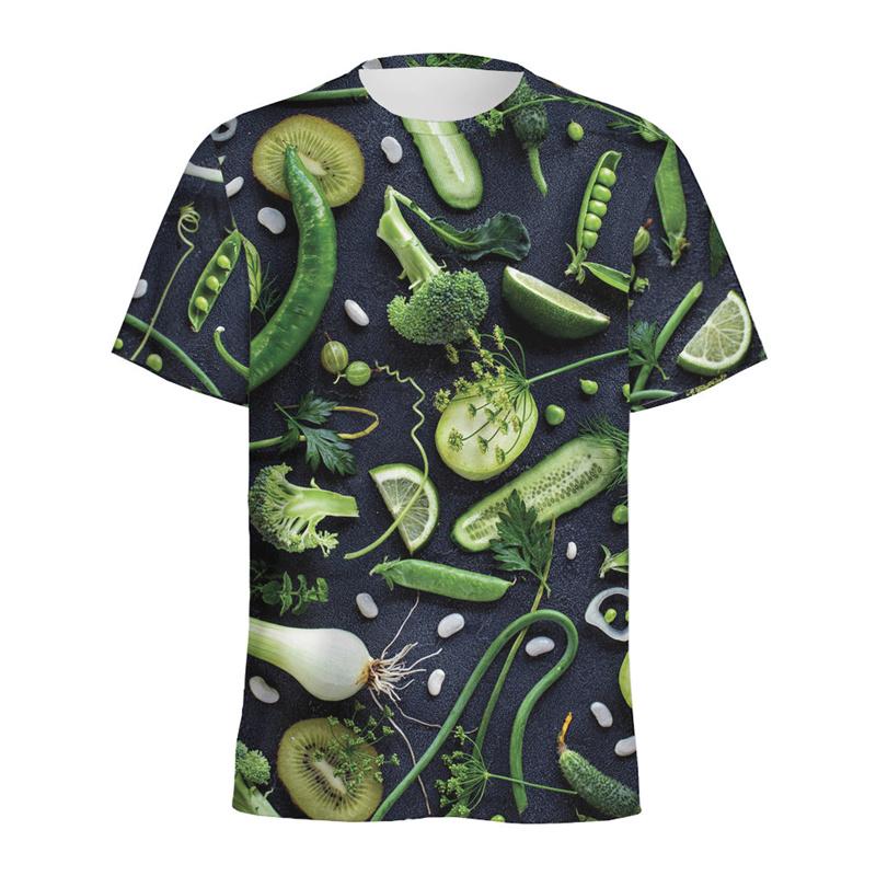 Vegan Fruits Graphic T-shirts Streetwear Round Neck Short Sleeves 3D Printing Vegetable Tops Men's and  Women's Unisex T-shirts