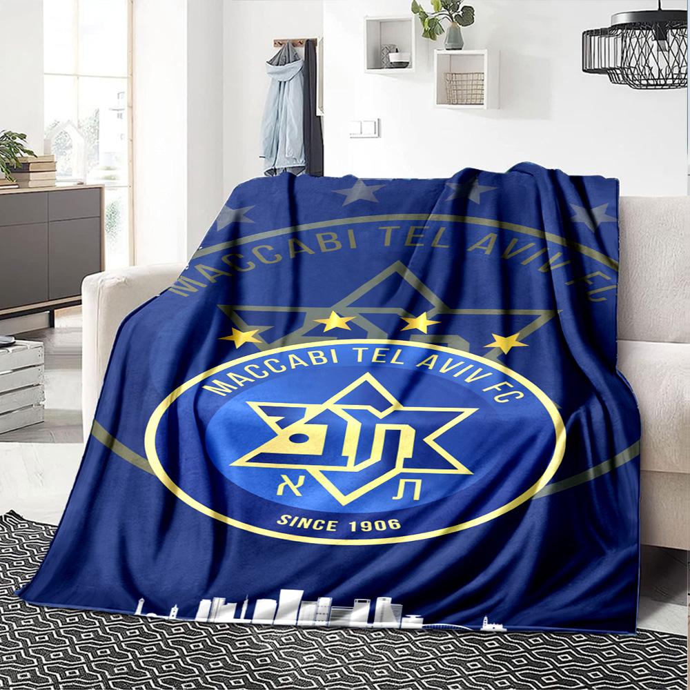 Couverture en Flanelle Imprimée Maccabi Tel-Aviv FC Haute Qualité Chaude Confortable Couverture pour Toutes les Saisons Parfaite pour les Cadeaux Décoration Intérieure