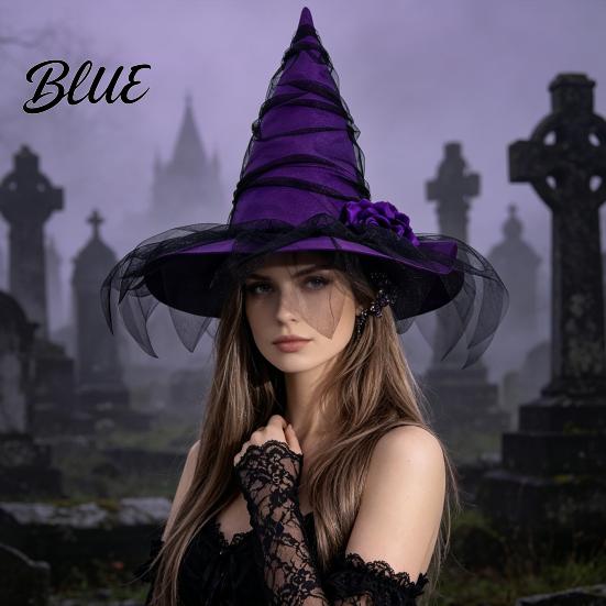 Lightweight Stage Performance Headpiece Halloween Witch Hat for Women Gothic Mesh Rose Flower Decorative Floral Masquerade Wizard Costume,
