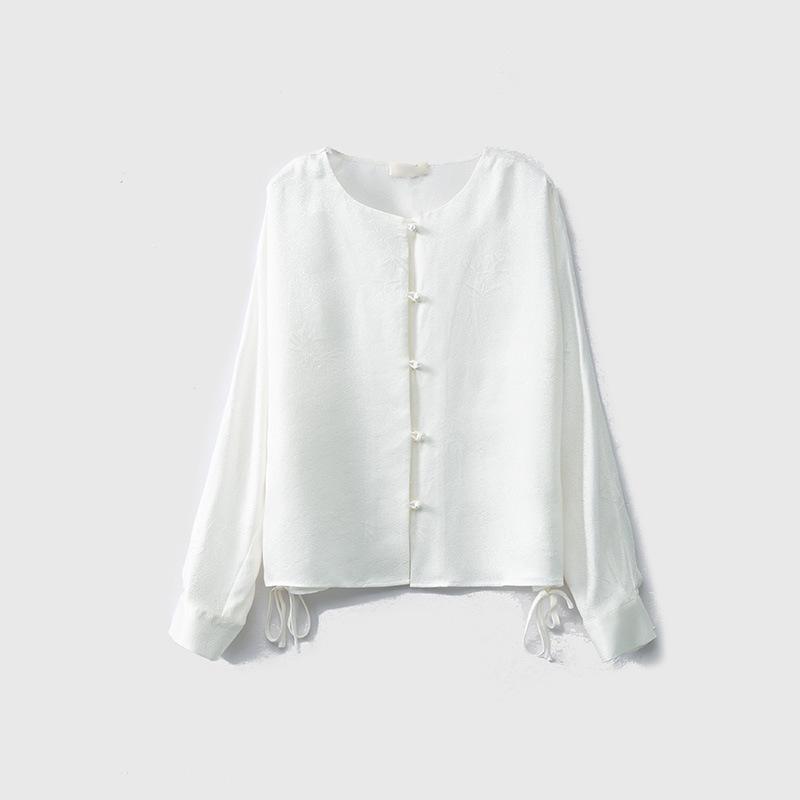 

22 Mumi Double-Ply Silk Crepe Cardigan - Bamboo Swaying Shadows Dolman, Long Sleeve, Loose Hem, Drawstring Extra Large