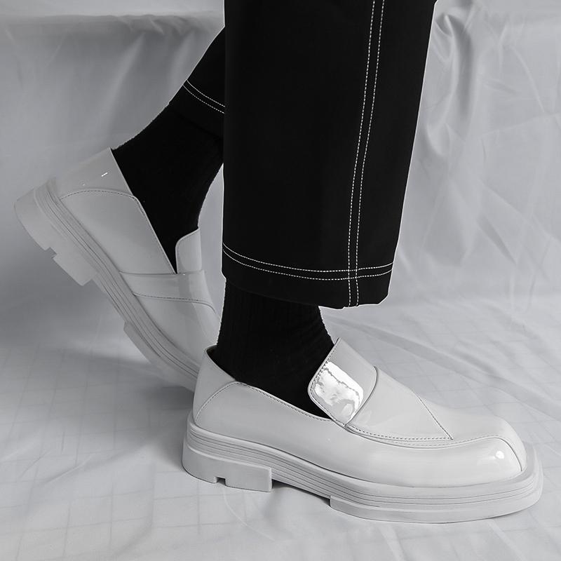 Fashion Square Toe Trendy Men Leather Shoes Fashion Thick Soled Comfort Travel Leather Shoe Brand Date Party Gentleman Versatile Loafers