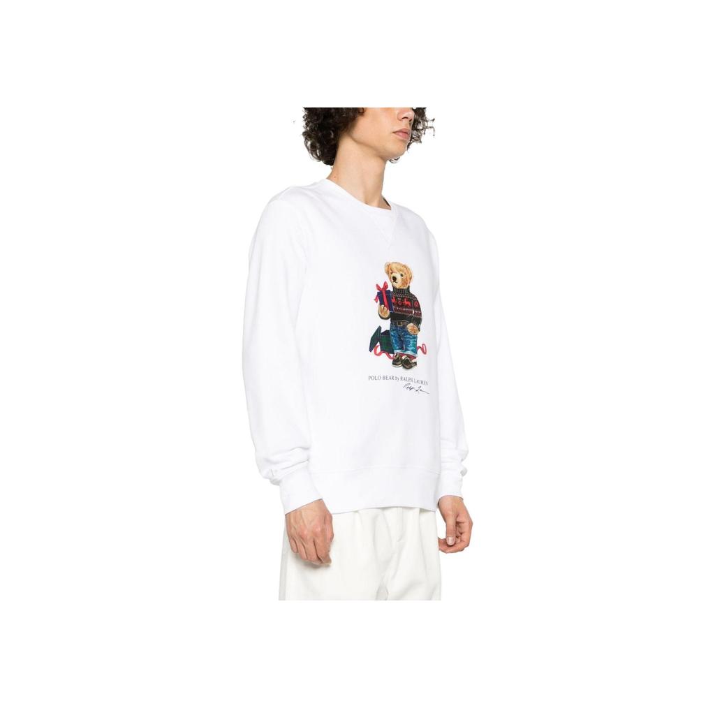 Polo Ralph Lauren Bear Cartoon Print Knit Crewneck Long Sleeve Sweatshirt Men Sweatshirt White 710853308-028