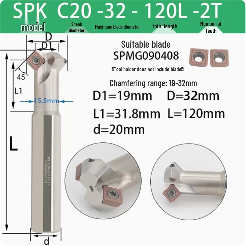45° CNC Insertable Inner/Outer Chamfer Tool with Up/Down Back-Reaming Holder