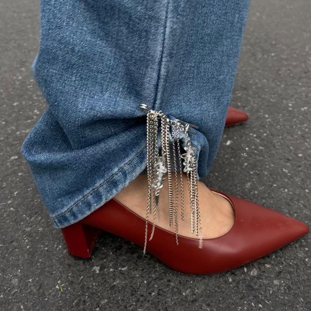 Heart-shaped Pendant Trouser Chain Detachable Tassel Trouser Leg Decorative Brooch Button Tightener Adjustable Fixed Clothes Pin