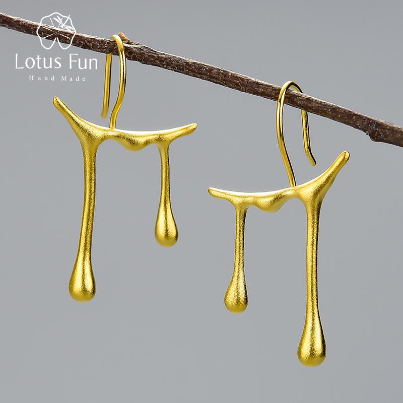 

Серьги-капли Lotus Fun Honey Drops асимметричного дизайна, настоящие серьги из стерлингового серебра 925 пробы, золотые серьги 18 карат для женщин, ювелирные изделия ручной работы