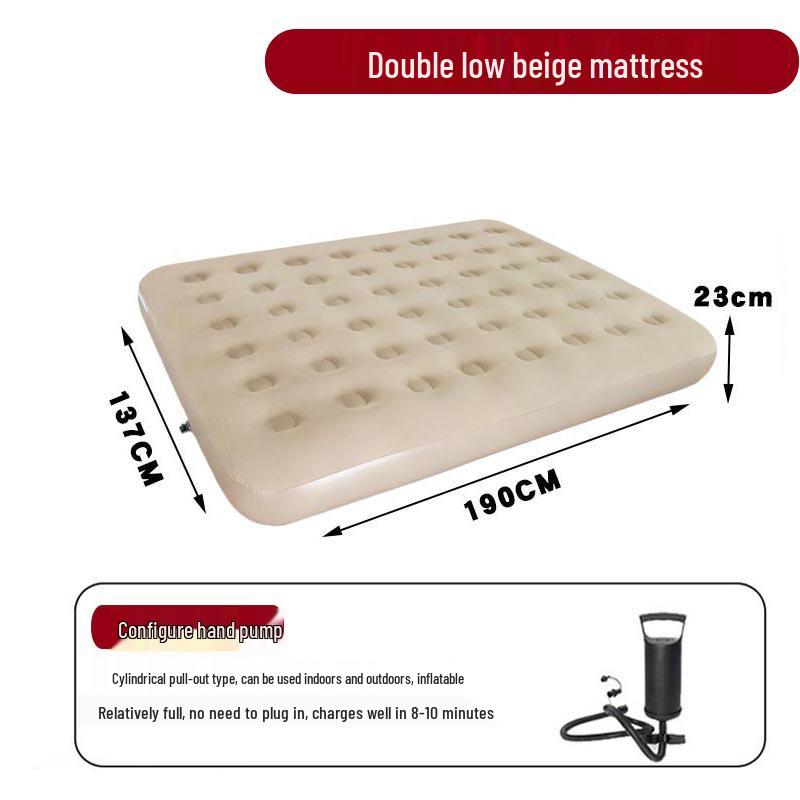 Portable Double Flocking Air Mattress with Built-in Pump for Camping